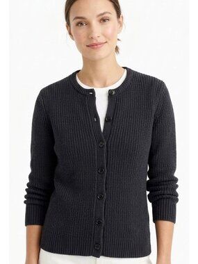 Black Cardigan Sweater Cotton Large Chunky Knit Dark Academia